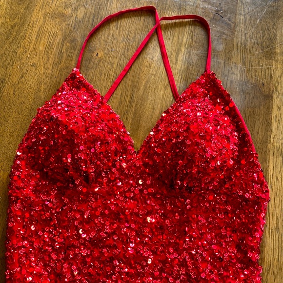 SCALA Formal RED Sequence Dress Size 00 - Picture 4 of 8